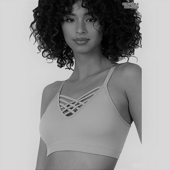 Zenana L/XL Bright Pink Front V Lattice Bralette + bra padding adjustable straps - Picture 2 of 15